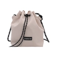 Borsa a secchiello minimalista con coulisse in nylon bianco sporco e etichetta Creative Cat - Bianco