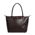 Bolso tote grande marrón oscuro en piel sintética brillante con solapa y hebilla dorada - Marrón