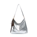 Sac bandoulière argenté métallisé avec imprimé 'FASHION BAGS' et pendentif tissé - Avec Pendentif / Argenté