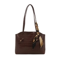 Donkerbruine tote bag met krokodillenpatroon en decoratieve zijden sjaal - Bruin