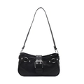 Retro black faux leather shoulder bag with Y2K style silver buckles and hardware - Leopard Print Black