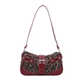 Chic leopard print underarm bag with red leather trim and silver buckle detailing - Leopard Red