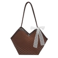Secchiello monogramma marrone con taglio a V, cinturini in pelle e fiocco in pizzo - Marrone