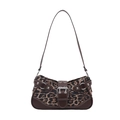 Y2K style leopard print shoulder bag with brown leather trim and metal buckle detail - Leopard Coffee