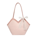 Borsa tote rosa monogram con apertura a V e delicato fiocco in pizzo bianco - Rosa