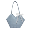 Borsa tote celeste con stampa di lettere e decorazione con fiocco in pizzo bianco - Blu