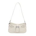 Cream white large capacity Y2K shoulder bag with silver buckle and metal rivets - White