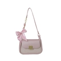 Borsa baguette rosa con stampa cartoon, fibbia dorata e ciondolo a fiocco in seta - Rosa (Tracolla lunga + Catena + Sciarpa)