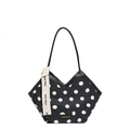 Retro zwarte tote bag met witte stippen en stijlvol alfabetisch lintje - Zwarte Polkadot