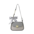 Piccola borsa quadrata beige e grigia con stampa gatto e catena decorata con foulard - Grigio (Tracolla lunga + Catena + Sciarpa)