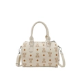 Sac Boston blanc cassé à imprimé ours brun avec bandoulière réglable et poignée - Blanc