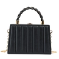Mini bolso de mano negro acolchado con ondas con asa trenzada y cadena dorada - Negro