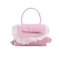 Mini borsa rosa con fiocco, pizzo floreale e tracolla regolabile per uso a mano o spalla - Rosa