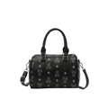 Sac à main Boston noir avec motifs ours gris et losanges, anses et bandoulière réglable - Noir