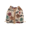 Borsa a secchiello retrò in jacquard con motivi floreali, catena dorata e dettagli in perla - Colorato
