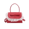 Piccola borsa a tracolla rossa con fiocco decorativo e bordo in pizzo bianco - Rosso