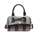 Retro sweet Boston bag with lace bow, star patterns, and plaid stitching detail - Brown