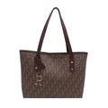 Braune Monogramm-Einkaufstasche mit goldenem R-Anhänger und Vintage-Kunstleder-Finish - Kaffeebraun