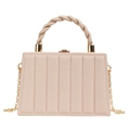 Bolso de mano beige elegante con rayas verticales, asa retorcida y cadena dorada - Caqui