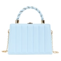 Sky blue vertical textured box bag with gold metal clasp and chain strap - Green