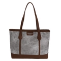 Minimalist canvas tote bag with brown leather trim and large capacity for daily commute - Gray