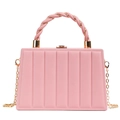 Pink rectangular handbag with vertical stripes, twisted handle and gold chain strap - Pink