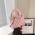 Pink quilted leather handbag with crossbody strap and gold hardware in elegant style - With Pendant / Pink