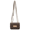 Classic dark brown monogram shoulder bag with gold chain strap and metal turn-lock closure - Brown