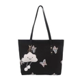 Large capacity black tote bag with colorful butterfly embroidery and a cloud charm - With Charm / Black