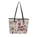 Abely Hong Kong Shopper mit Cartoon-Stadt-Illustrationen und schwarzen Ledergriffen - Schwarz