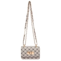 Vintage beige monogram crossbody bag with golden chain strap and buckle closure - Khaki
