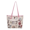 Rosa-beige Bären-Graffiti-Eimertasche mit Abely Hong Kong Reise-Motiv-Prints - Rosa