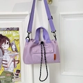 Lavender purple nylon tote bag with front buckled pockets and adjustable shoulder strap - Purple