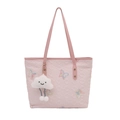 Pink tote bag with embroidered butterflies and cloud charm on quilted fabric - With Charm / Pink