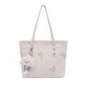 White quilted tote bag featuring butterfly embroidery and cute plush cloud charm - With Charm / White
