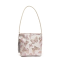 Elegant cream shoulder bag featuring pink butterfly embroidery and a stylish grey tassel - Purple (Includes Pendant)