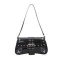 Y2K punk style black patent leather underarm bag with silver studs and buckles - Black