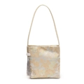Elegant Chinese brocade shoulder bag in champagne featuring traditional silk tassel - Silver (Includes Pendant)