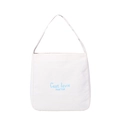 Minimalistische weiße Segeltuch-Tasche mit blauer C'est la vie Bestickung für Damen - Weiß
