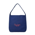 Dunkelblaue Canvas Schultertasche mit rosa Stickerei und modischem PAN'TOR Schriftzug - Dunkelblau