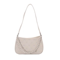 Quilted off-white shoulder bag with bow embroidery, pearl strap and silver chain details - Off White