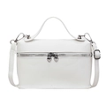 White lychee leather box handbag with dual heart-shaped silver zippers and shoulder strap - Off White