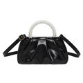 Mini bolso nube fruncido negro con asa de perlas blancas y correa de hombro ajustable - Negro