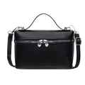 Black minimalist square crossbody bag with heart zippers and lychee grain leather texture - Black