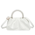 Mini bolso nube blanco fruncido con asa de perlas y correa de hombro ajustable - Blanco