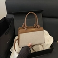 Retro tote bag in off-white canvas and brown leather with a knotted top handle - Brown