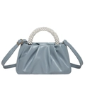 Bolso nube plisado azul elegante con asa de perlas y correa de hombro ajustable - Azul