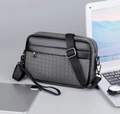 Borsa a tracolla da uomo business in pelle intrecciata grigia e tessuto nero - Grigio (C302—2)