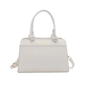 Borsa a tracolla trapezoidale bianca minimalista con manico annodato e scritta oro - Bianco