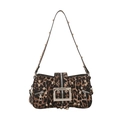 Chic leopard print shoulder bag with silver studs and metal buckle in Y2K style - Leopard Print